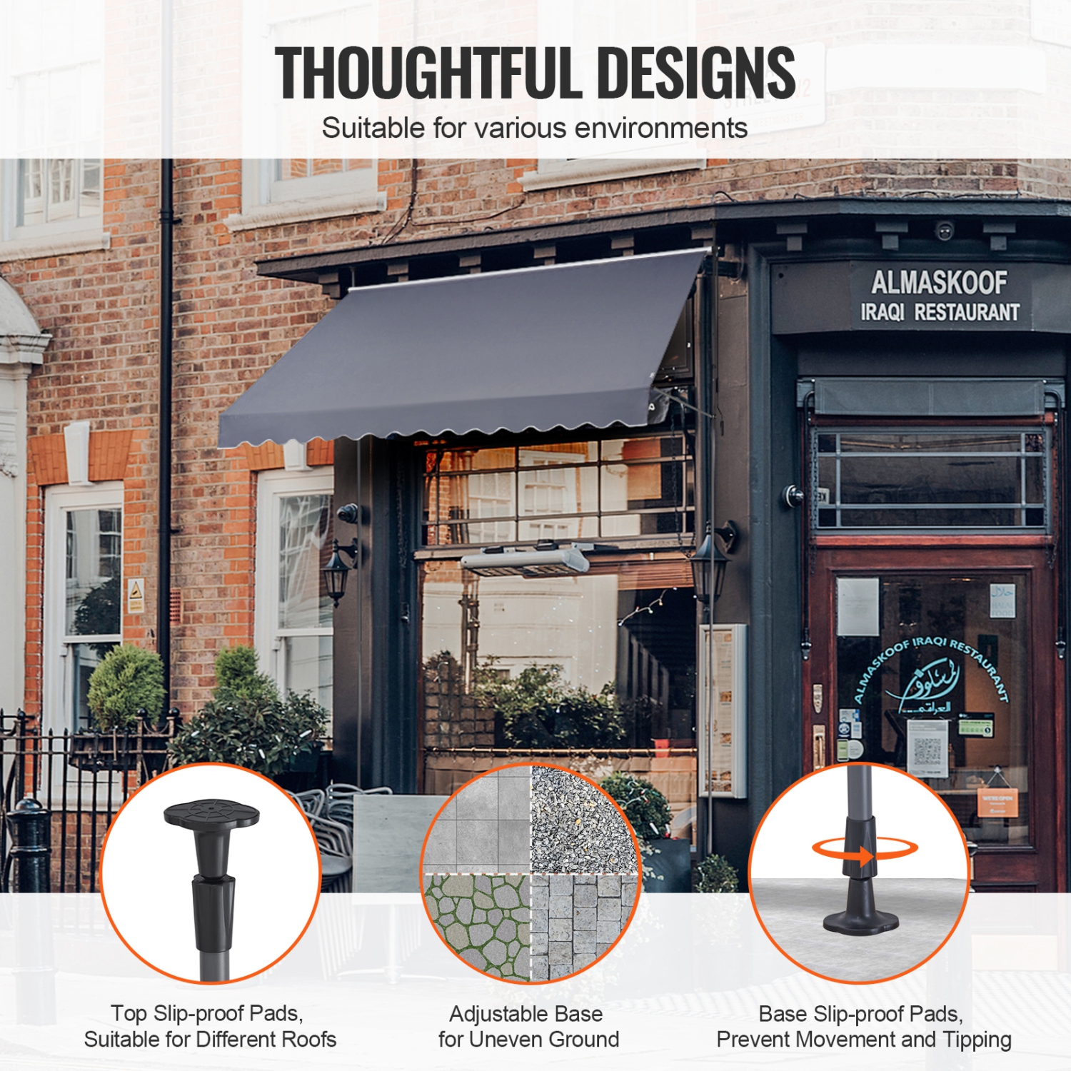 Auvent de patio de 138 x 47&nbsp;po VEVOR, auvent avec poignée à manivelle manuelle, terrasse d'extérieur avec auvent, hauteur de 86 à 122&nbsp;po,