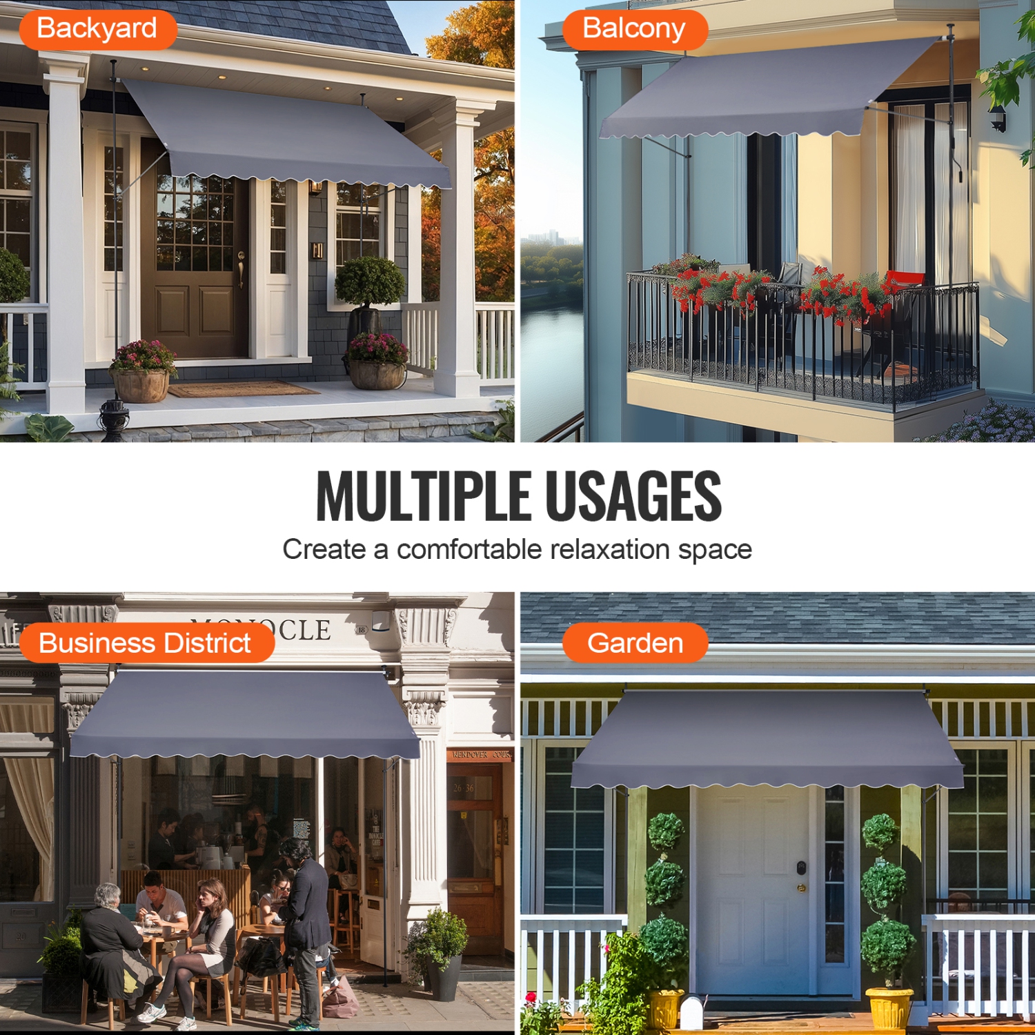 Auvent de patio de 138 x 47&nbsp;po VEVOR, auvent avec poignée à manivelle manuelle, terrasse d'extérieur avec auvent, hauteur de 86 à 122&nbsp;po,