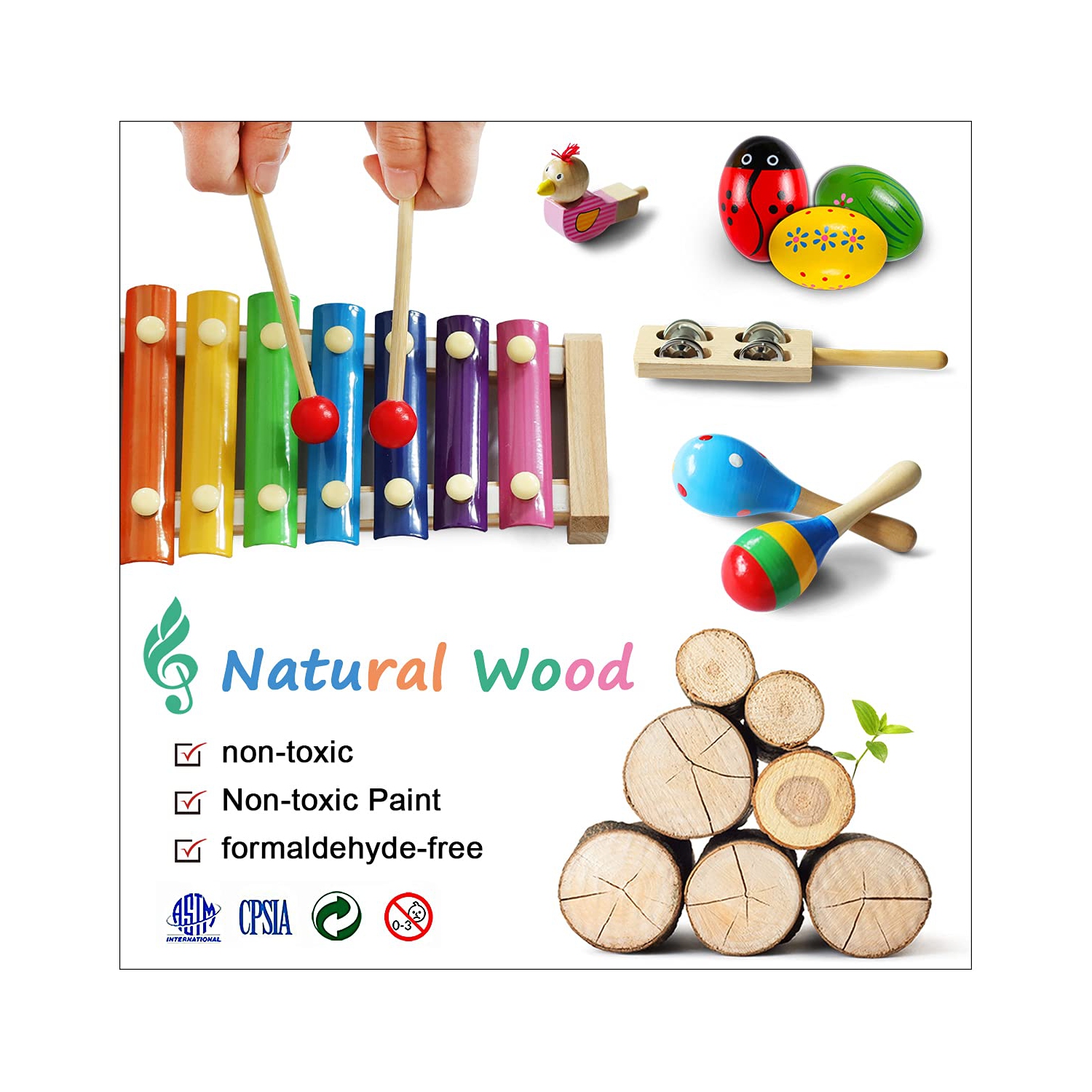 Wooden Percussion Toys, Educational Music Toy Set for Preschool Boys and Girls