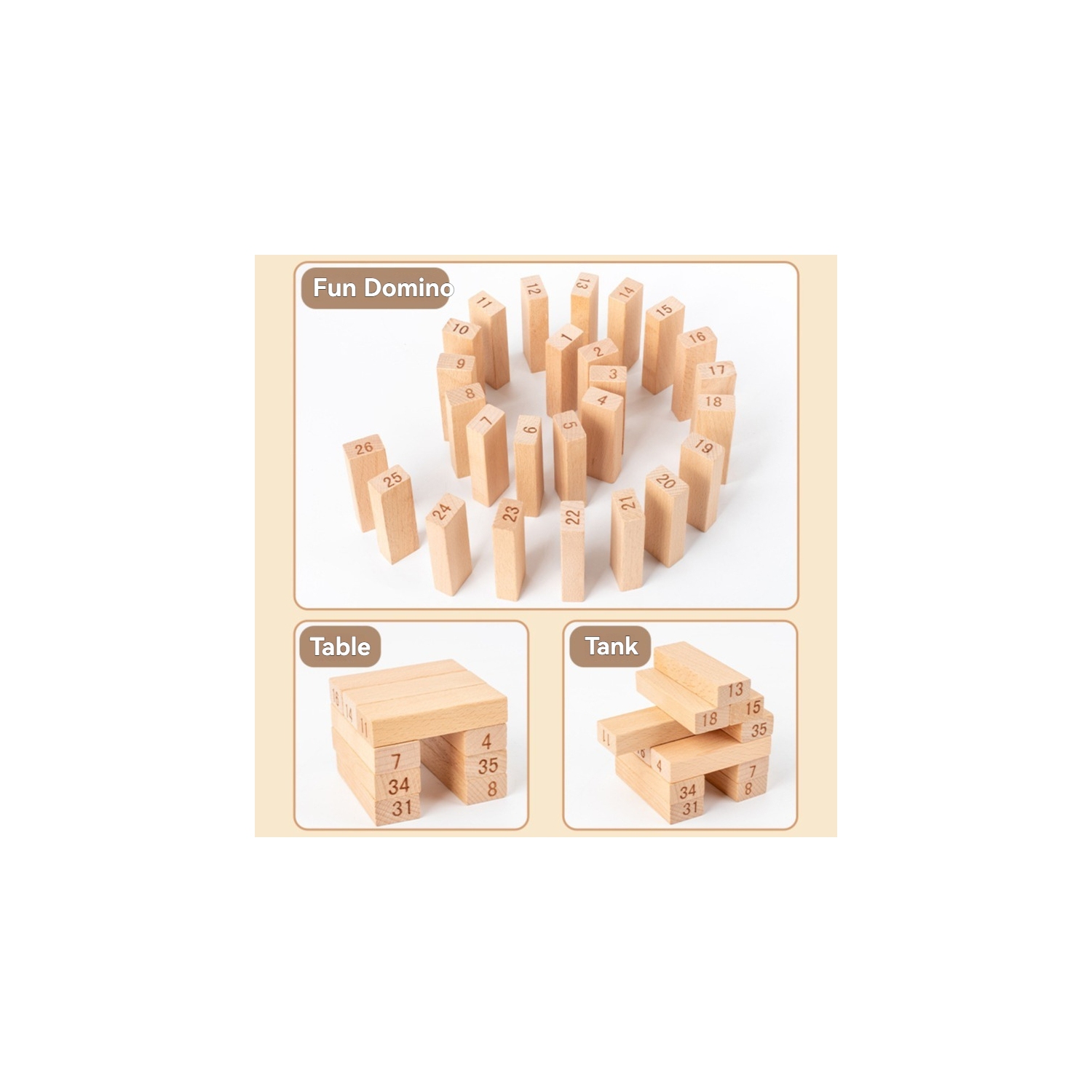 48-Piece Wooden Tower Building Blocks Toy, Domino Stacking Board Game, Montessori Educational Toy