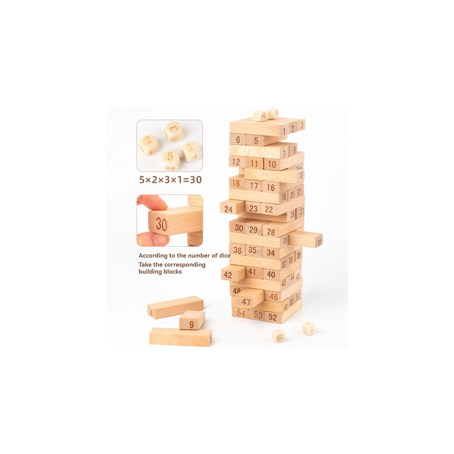 48-Piece Wooden Tower Building Blocks Toy, Domino Stacking Board Game, Montessori Educational Toy