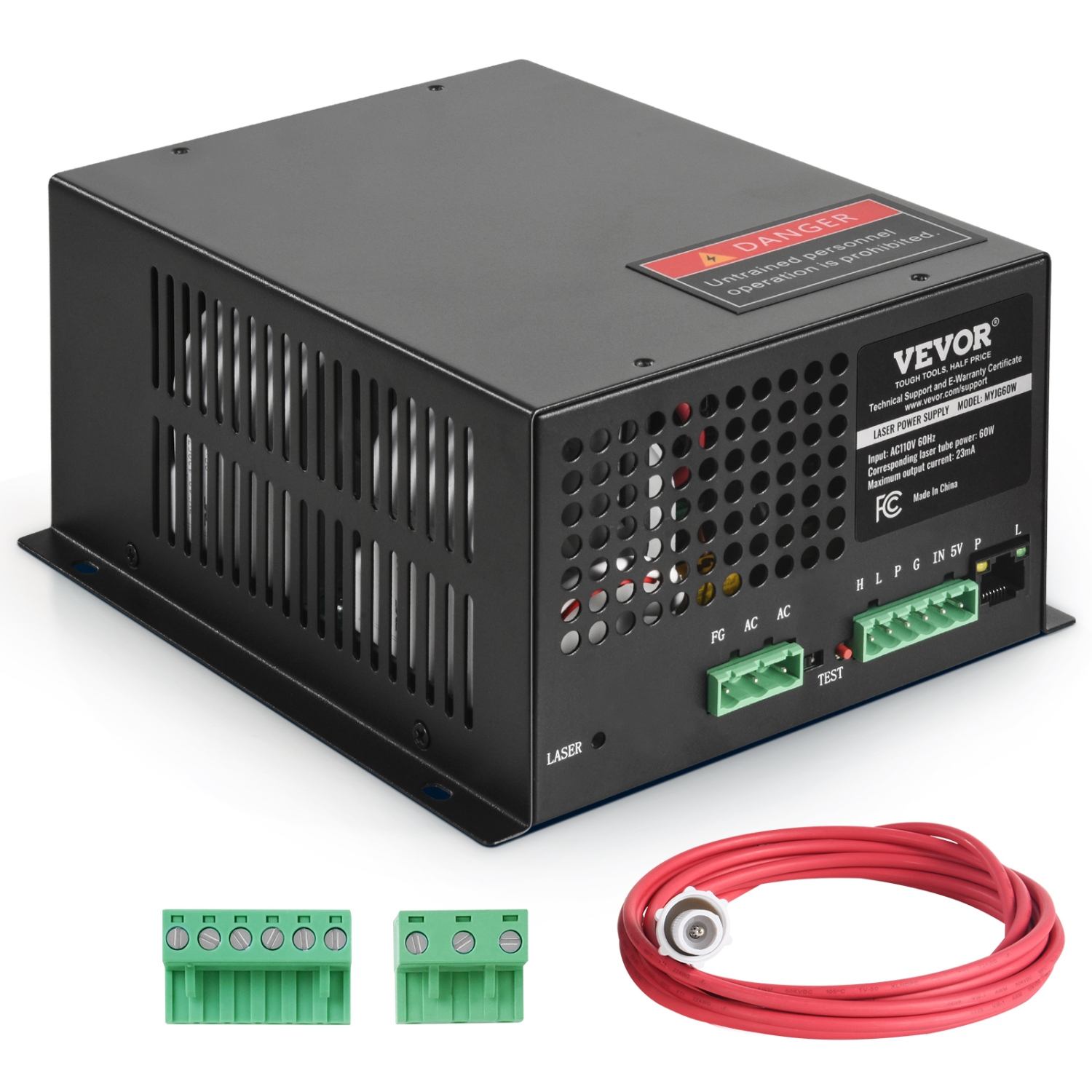 VEVOR 60W CO2 Laser Power Supply, Power Supply for 60W Laser Tube, Constant Current Protection, Open Circuit Protection, Fast Heat Dissipation,