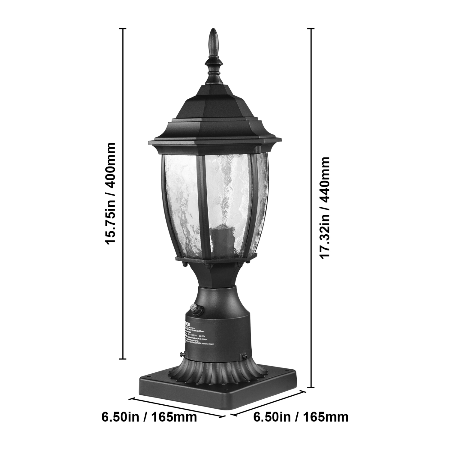 VEVOR 15.75 in Height Dusk to Dawn Outdoor Post Light, Waterproof Lamp Post Light Fixture with 5.5 in Pier Mount Base Glass Shade, Lightning-proof