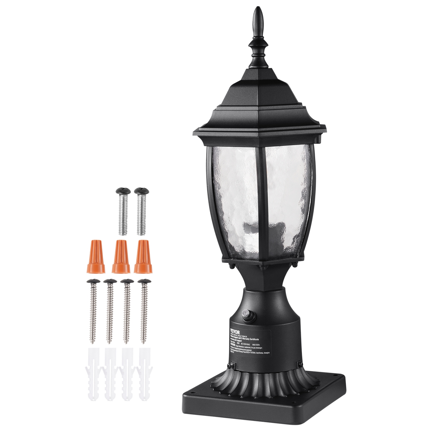 VEVOR 15.75 in Height Dusk to Dawn Outdoor Post Light, Waterproof Lamp Post Light Fixture with 5.5 in Pier Mount Base Glass Shade, Lightning-proof