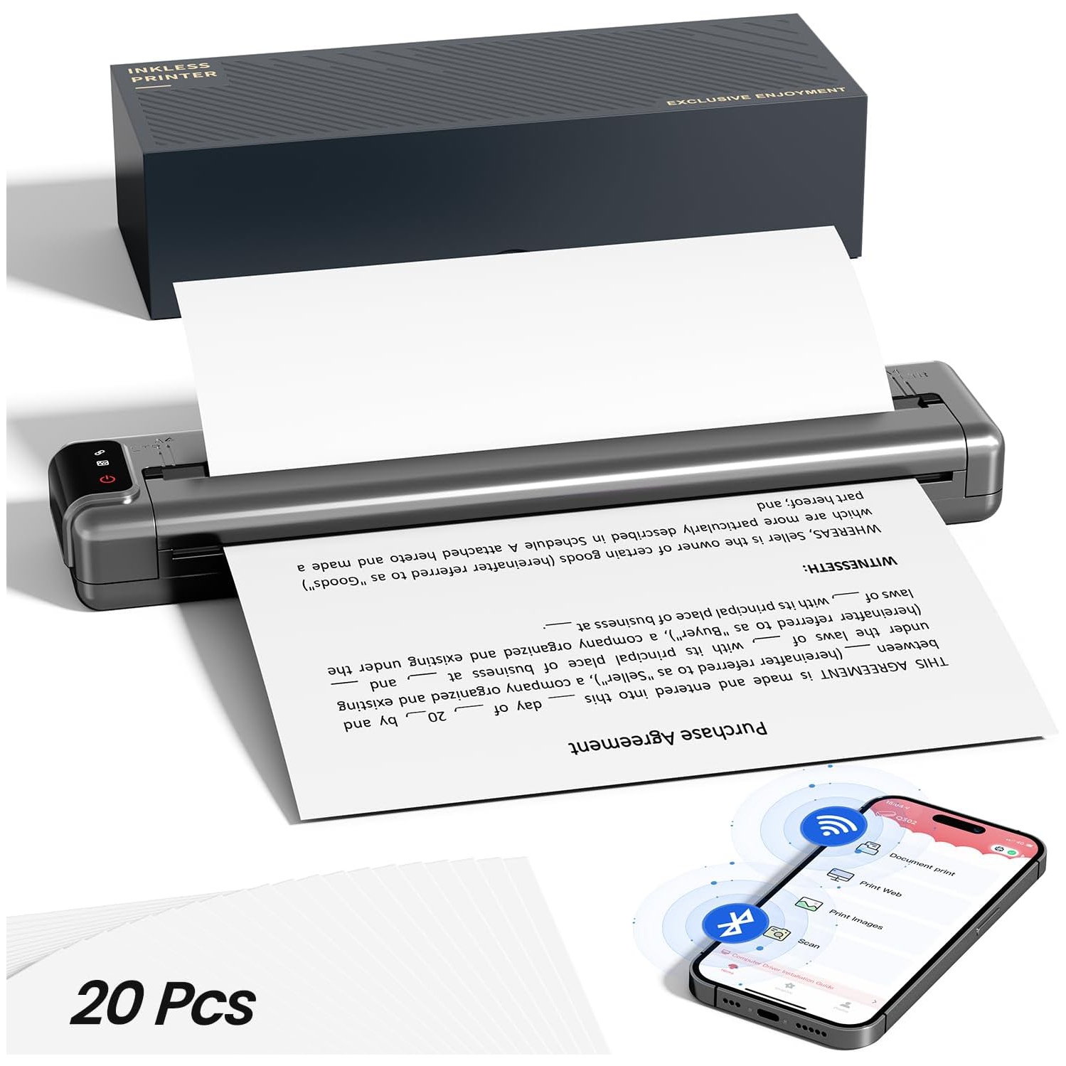 Phomemo OfficePods Pro Q302 Wireless Portable Letter/A4 Printer for travel and home, with free paper inside, support mobilephone scanning.