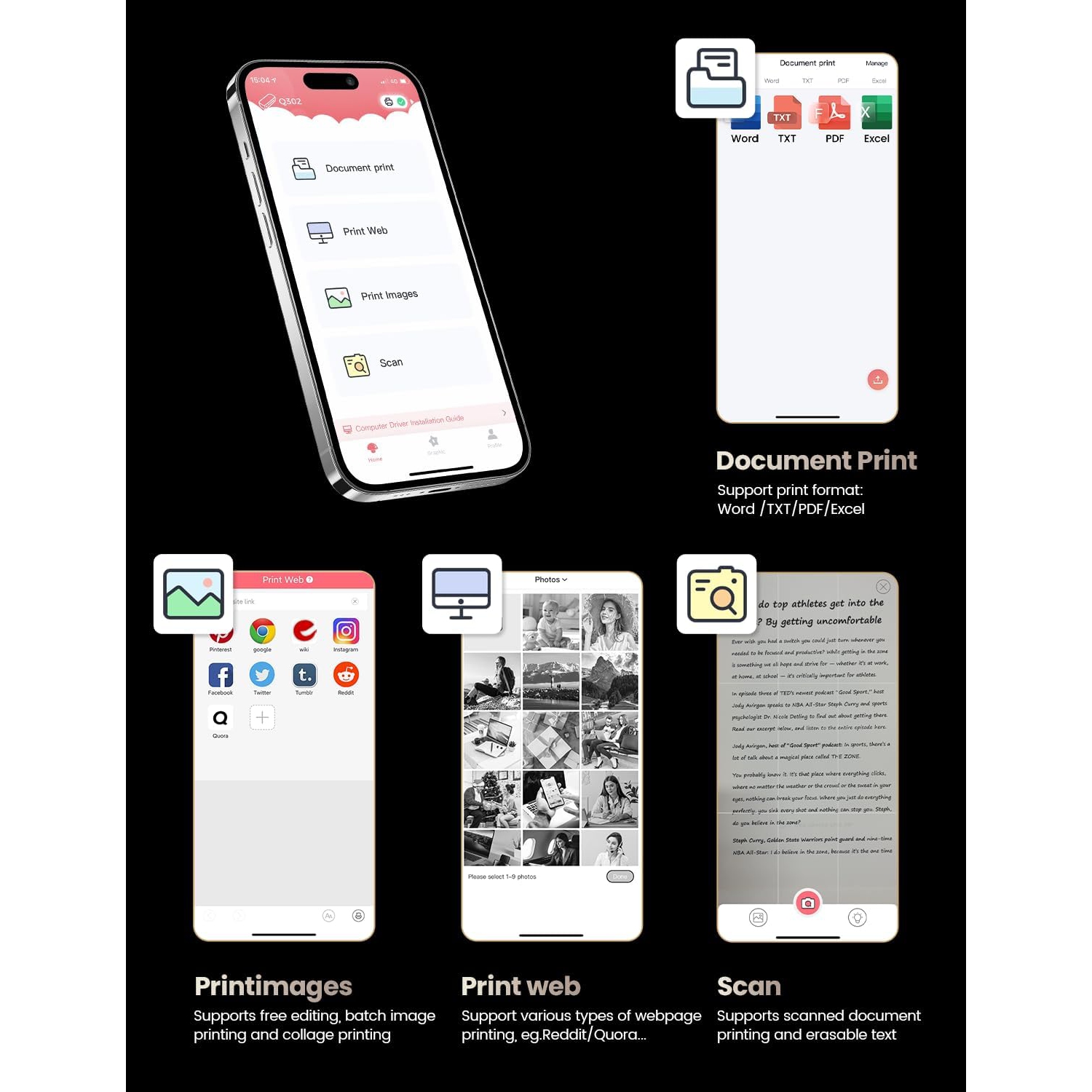 Phomemo OfficePods Pro Q302 Wireless Portable Letter/A4 Printer for travel and home, with free paper inside, support mobilephone scanning.