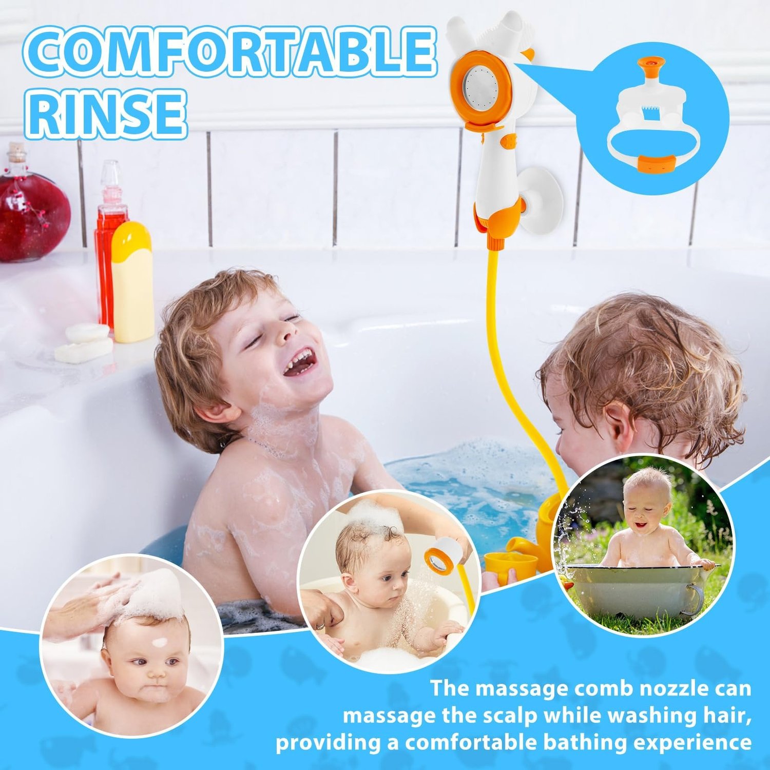 Shower Heads for Little Boys and Girls, Bathtub Spray Heads with Suction Cups and Bath Toys