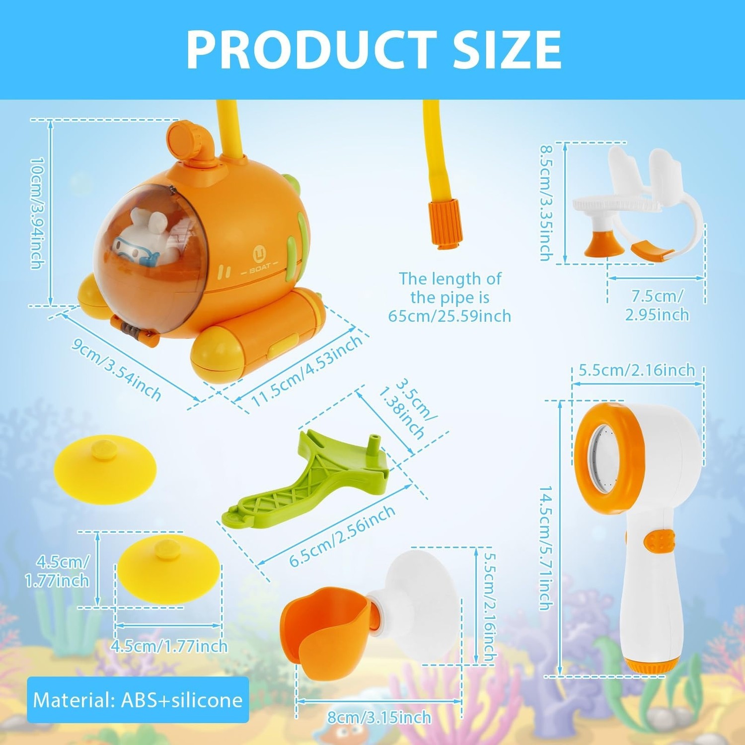 Shower Heads for Little Boys and Girls, Bathtub Spray Heads with Suction Cups and Bath Toys