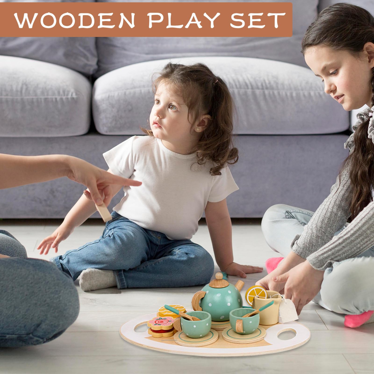 Ensemble à thé en bois, accessoires de jeu de rôle, ensemble de jouets de cuisine, cadeau de Noël et d'anniversaire pour garçons et filles de 3-5 ans