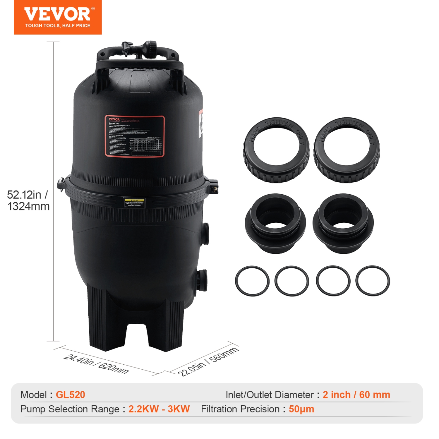 VEVOR 525Sq. Ft Cartridge Pool Filter, Filter Area Inground Pool Filter, Above Ground Swimming Pool Filtration Filter System with Upgrade Filter