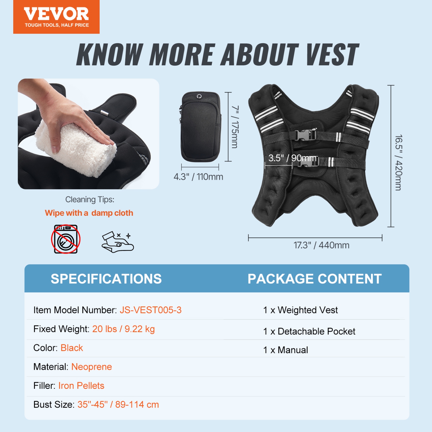 VEVOR 20 lbs Weight Vest with Reflective Stripe,Adjustable Buckle Body Weight Vest for Men Women, Workout Equipment for Strength