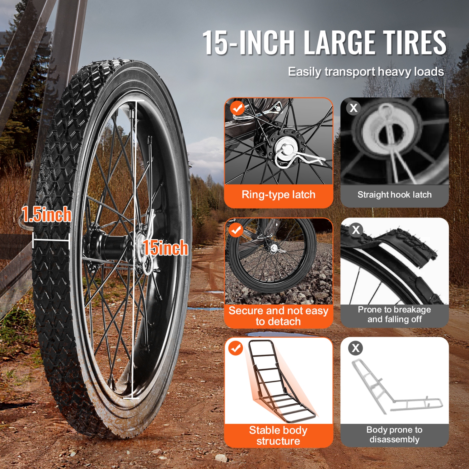 VEVOR 300 LBS Capacity Folding Game Deer Cart, Deer Cart Game Hauler with Big Rubber Wheels & Ergonomic Handle,Game Cart Accessories, Utility Gear