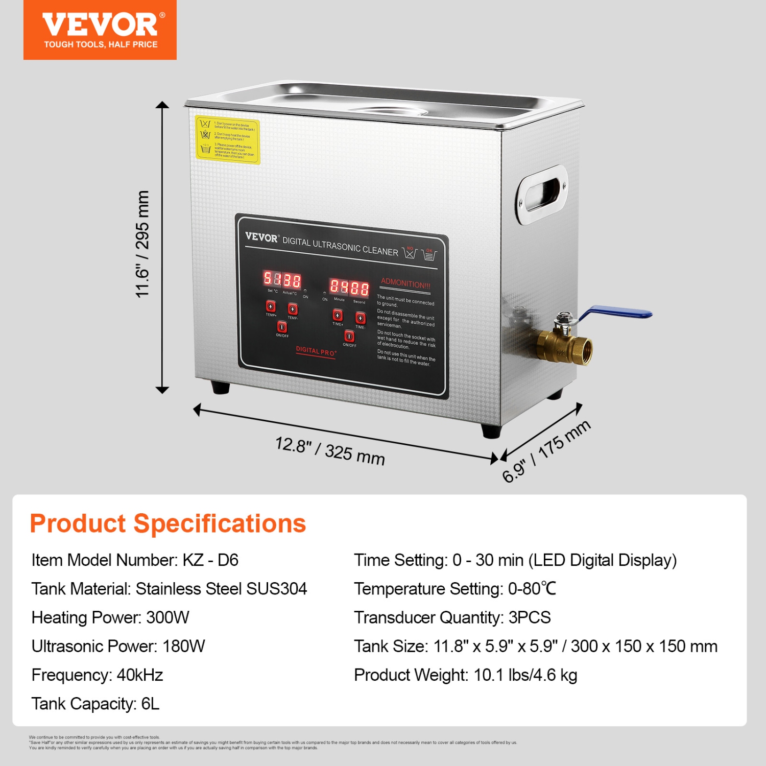 VEVOR Ultrasonic Cleaner with Digital Timer & Heater, Professional Ultra Sonic Jewelry Cleaner, Stainless Steel Heated Cleaning Machine for Glasses