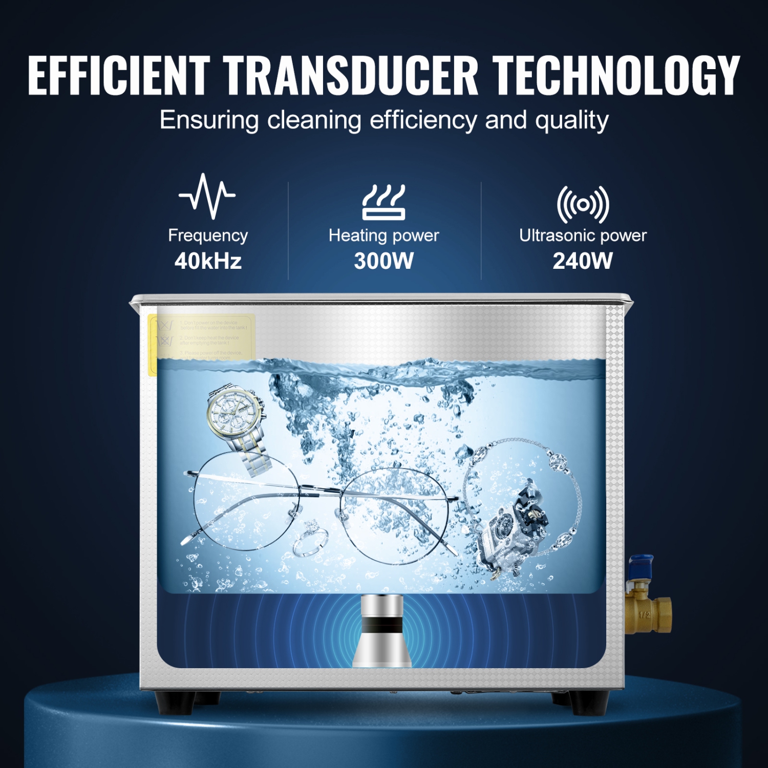 VEVOR Professional Ultrasonic Cleaner, 9.5 L Ultrasonic Jewelry Cleaner with Digital Timer & Heater, Stainless Steel Industrial Sonic Cleaner 40kHz