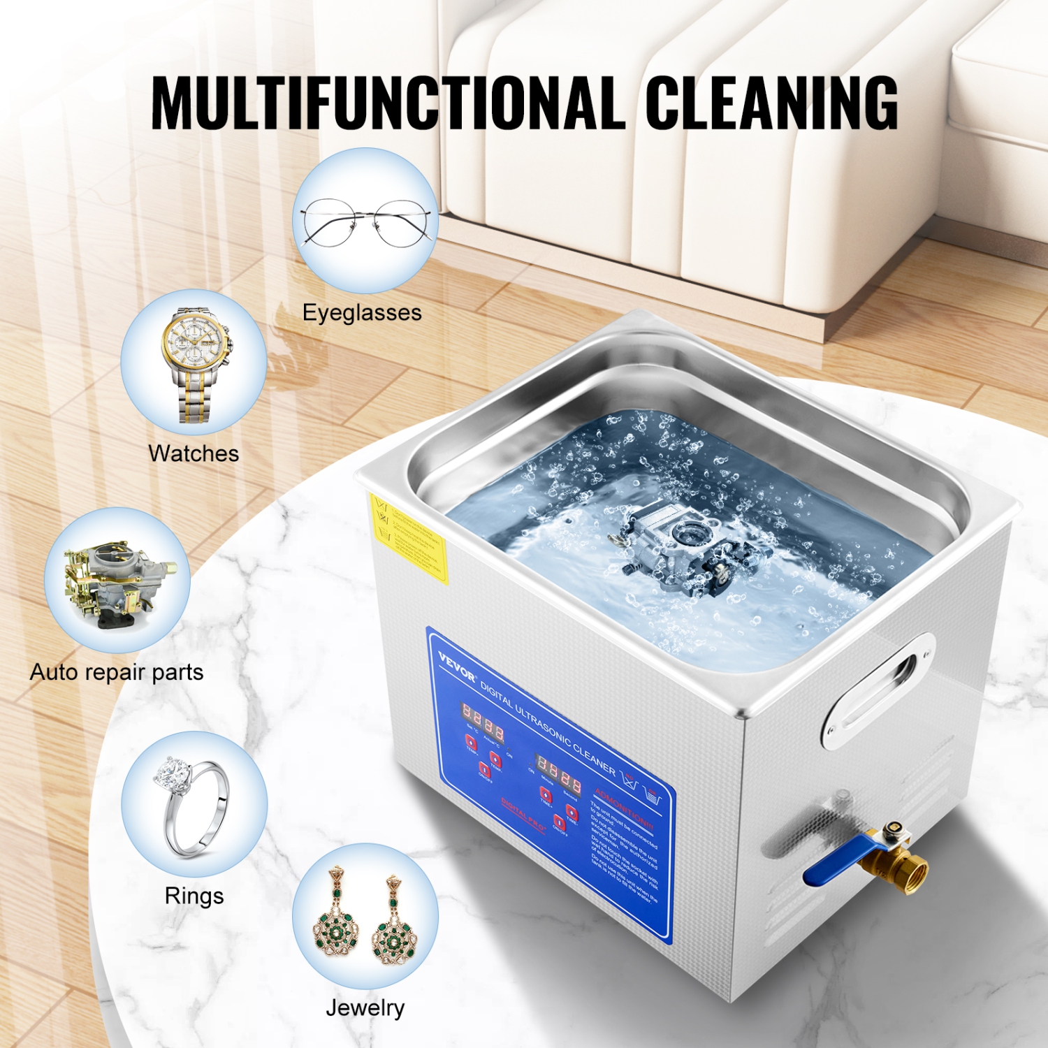 VEVOR Professional Ultrasonic Cleaner, 9.5 L Ultrasonic Jewelry Cleaner with Digital Timer & Heater, Stainless Steel Industrial Sonic Cleaner 40kHz