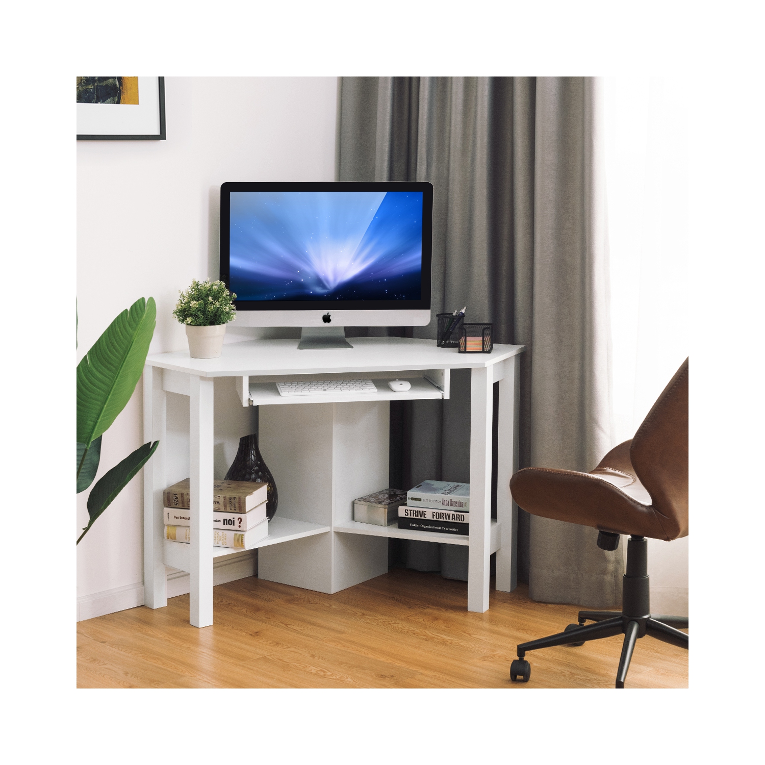 Topbuy Wooden Corner Computer Desk with Drawer Office Study Table Black/Walnut/White