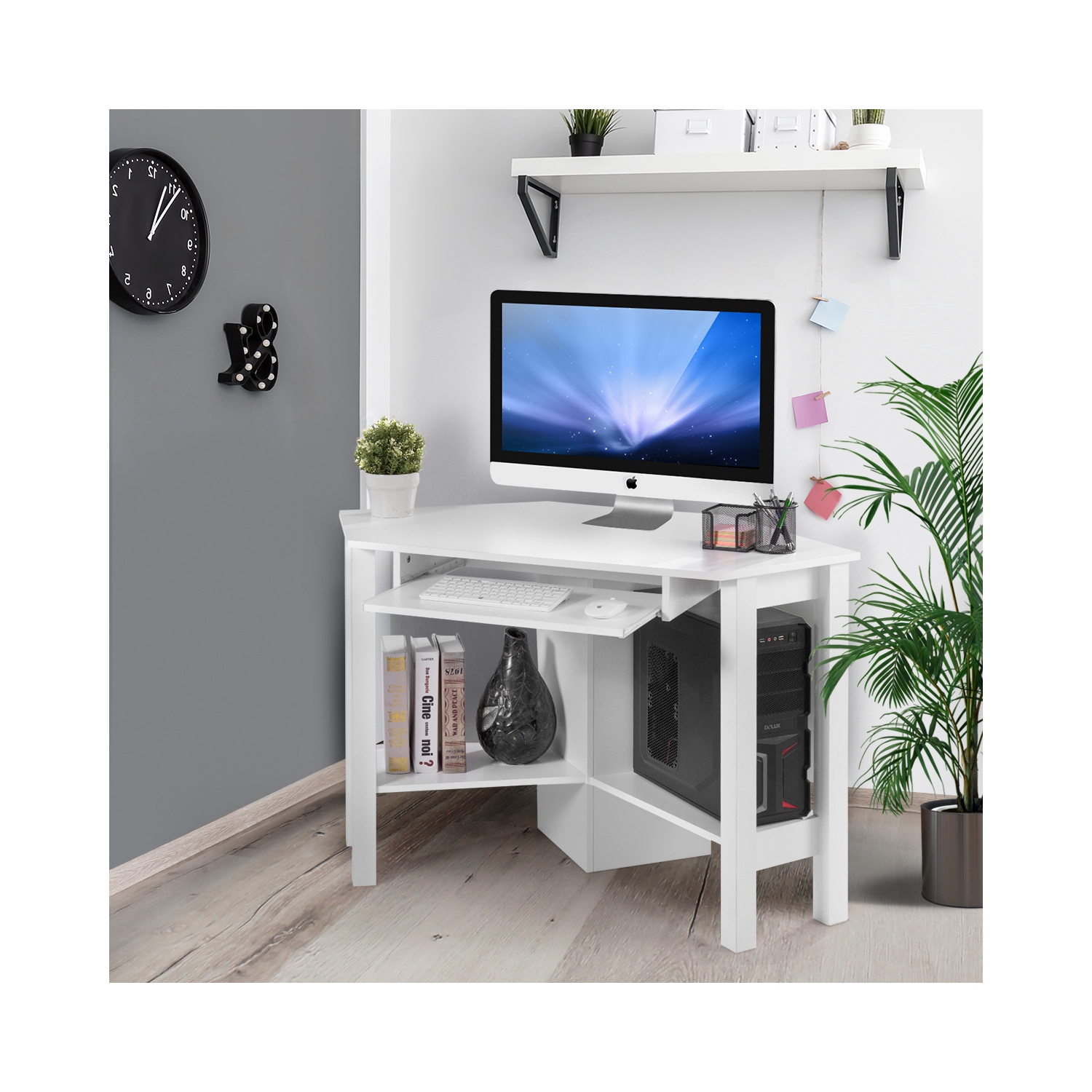 Topbuy Wooden Corner Computer Desk with Drawer Office Study Table Black/Walnut/White