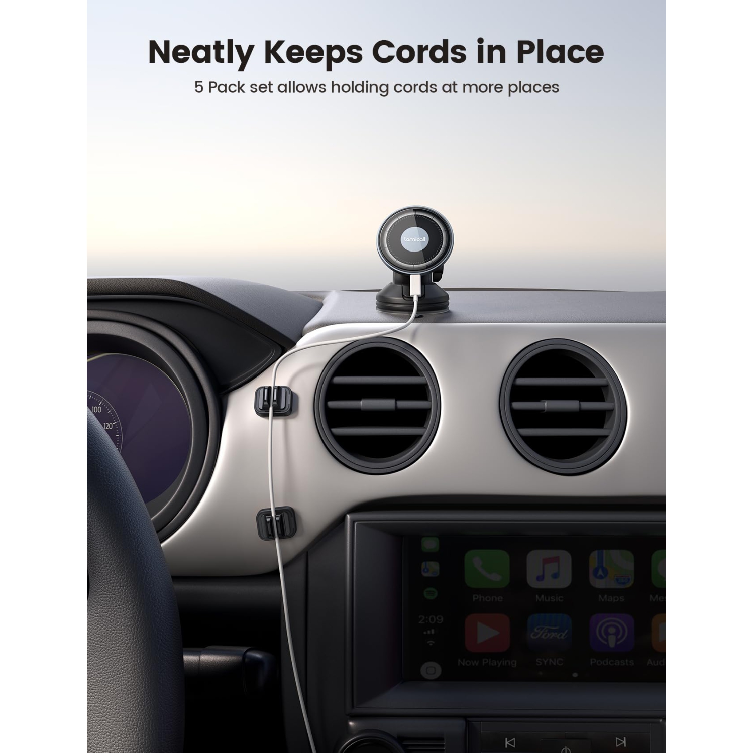 5 Pack Cable Spring Holder Clips, Cord Organizer for Desk - Adjustable Cord Clip, Wire Holder Organizer, Phone USB Charger Cable Holder