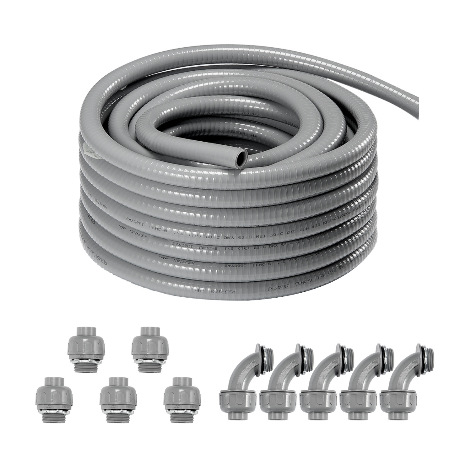 Conduit électrique souple VEVOR 1/2-Inch, 100&nbsp;pi, PVC, conduit étanche non métallique avec 5 raccords de raccord à conduit droit et 5 90 degrés,