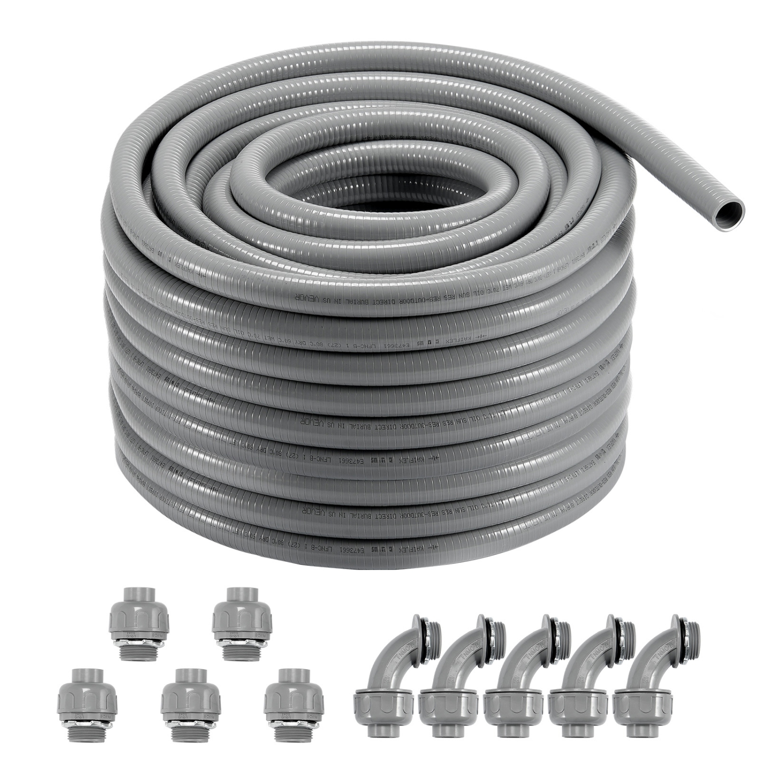 Conduit électrique souple VEVOR de 1&nbsp;po, 100&nbsp;pi, PVC, conduit étanche non métallique avec 5 raccords de raccord à conduit droit et 5 90