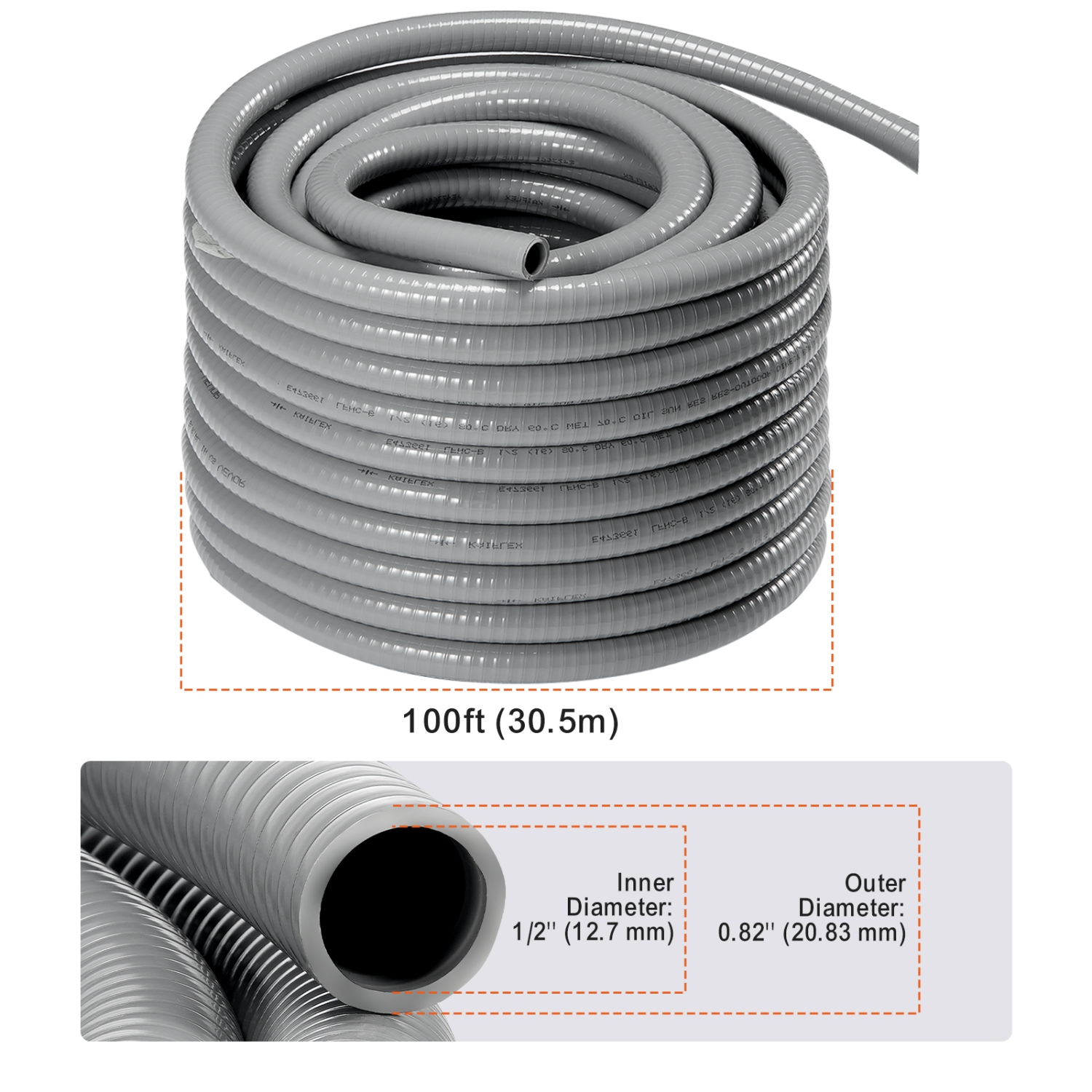 Conduit électrique souple VEVOR de 1&nbsp;po, 100&nbsp;pi, PVC, conduit étanche non métallique avec 5 raccords de raccord à conduit droit et 5 90