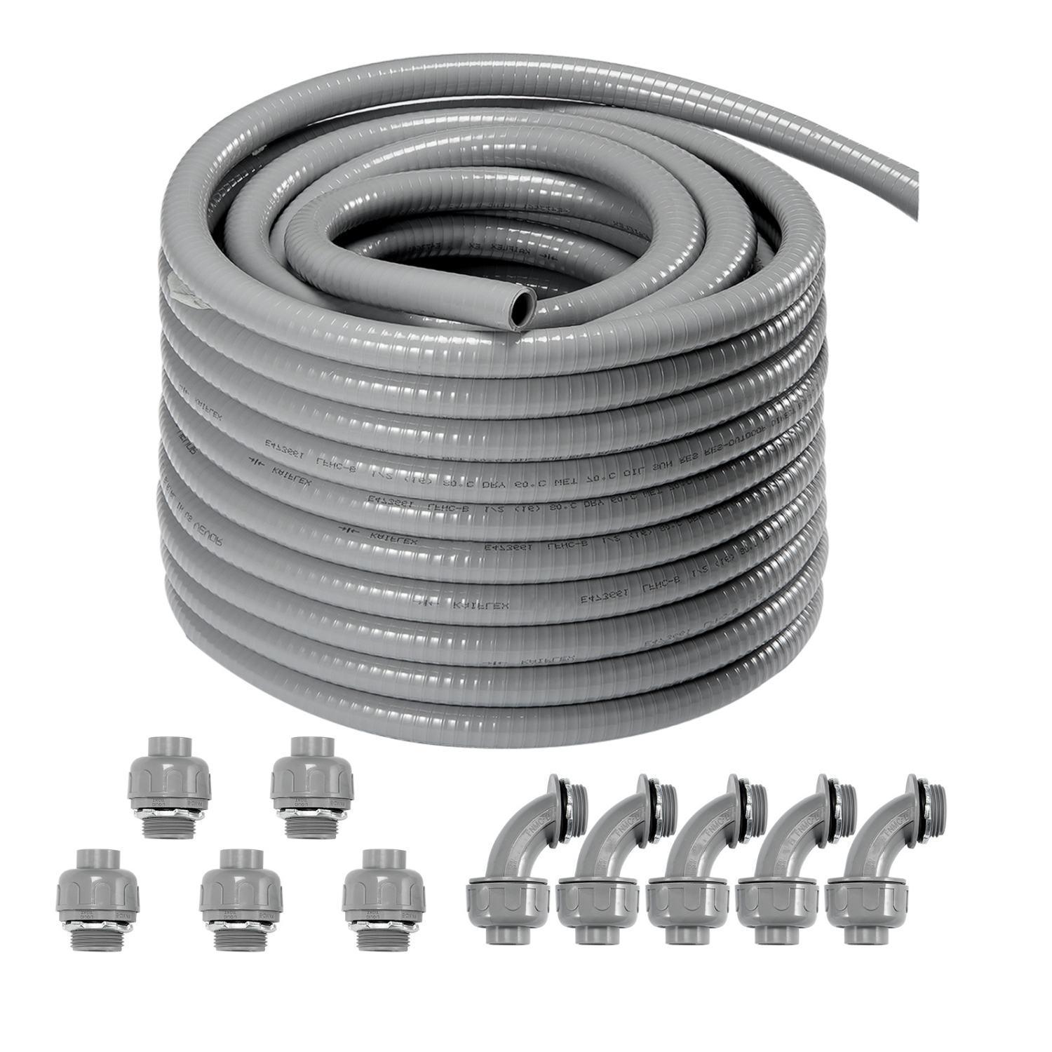 Conduit électrique souple VEVOR de 1&nbsp;po, 100&nbsp;pi, PVC, conduit étanche non métallique avec 5 raccords de raccord à conduit droit et 5 90
