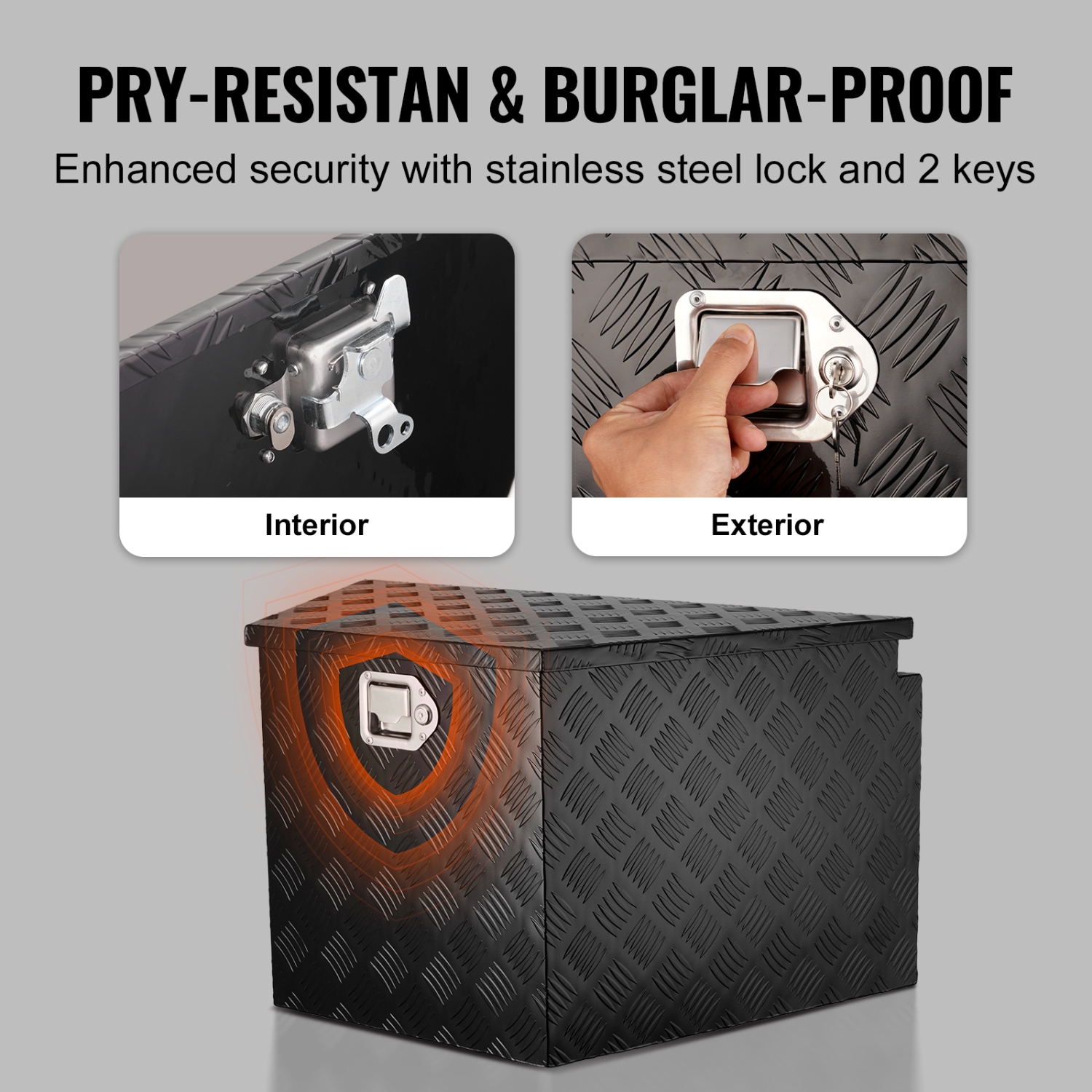 VEVOR 33"x19"x18" Trailer Tongue Box, Aluminum Alloy Diamond Plate Tongue Box Tool Chest, Trailer Box Storage with Lock and Keys, Trailer Tongue Box