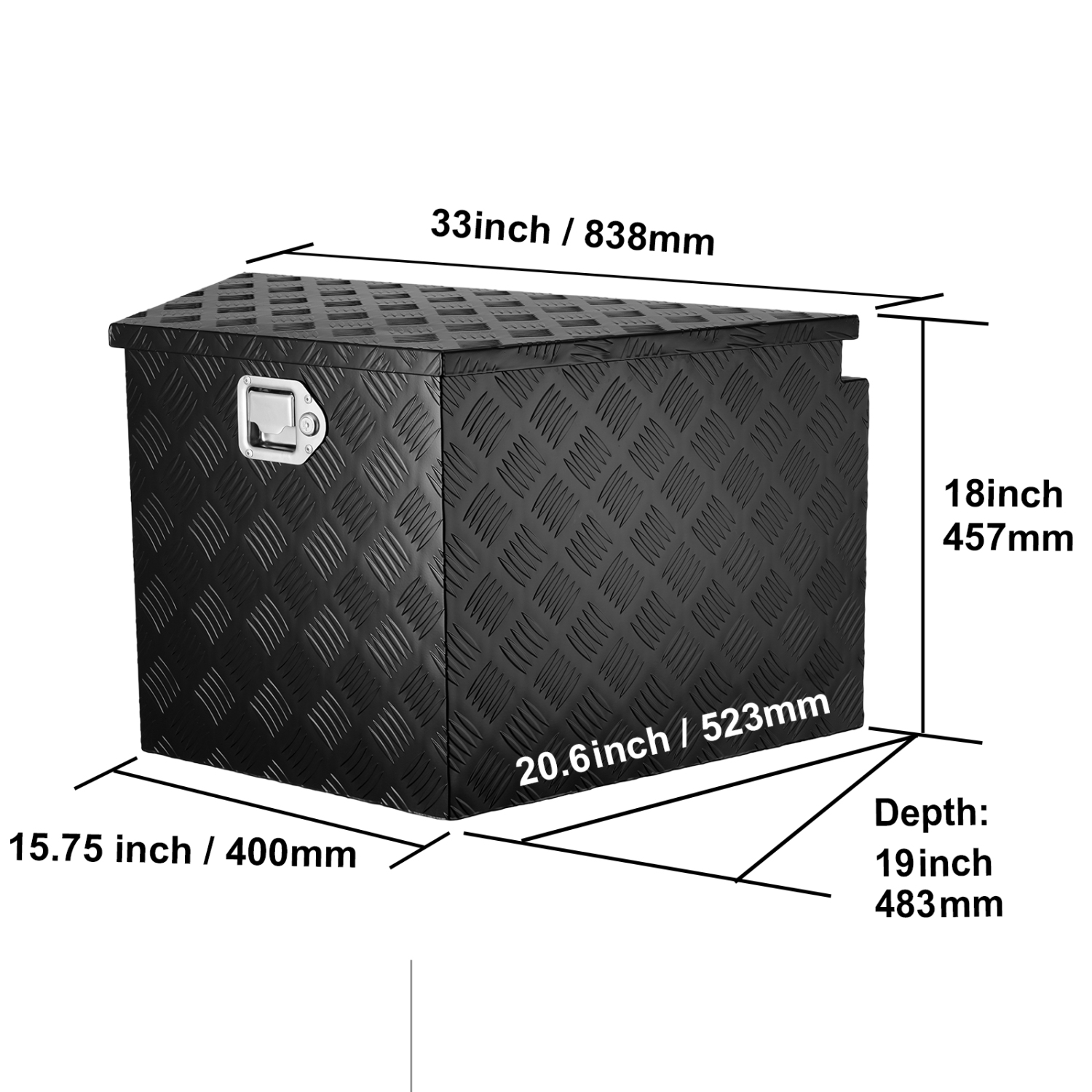 VEVOR 33"x19"x18" Trailer Tongue Box, Aluminum Alloy Diamond Plate Tongue Box Tool Chest, Trailer Box Storage with Lock and Keys, Trailer Tongue Box