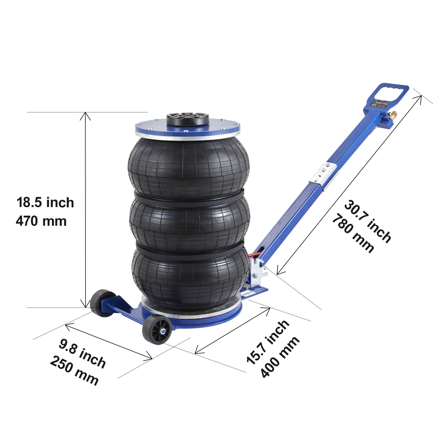VEVOR 5 Ton/11000 lbs Triple Bag Air Jack,Airbag Jack with Six Steel Pipes,Lift up to 18.5 inch/470 mm,3-5 s Lifting Pneumatic Jack, with Adjustable