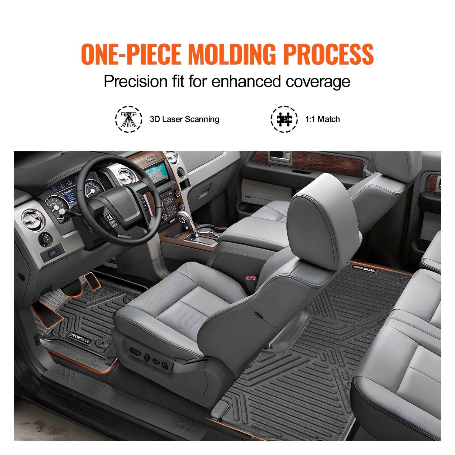 VEVOR 3 pcs Automotive Floor Mats, Fits for Ford F-250/F-350/F-450 2017-2022, Front and 2nd Row Liners, Fit TPE Vehicle Floor Mats, Easy to Clean