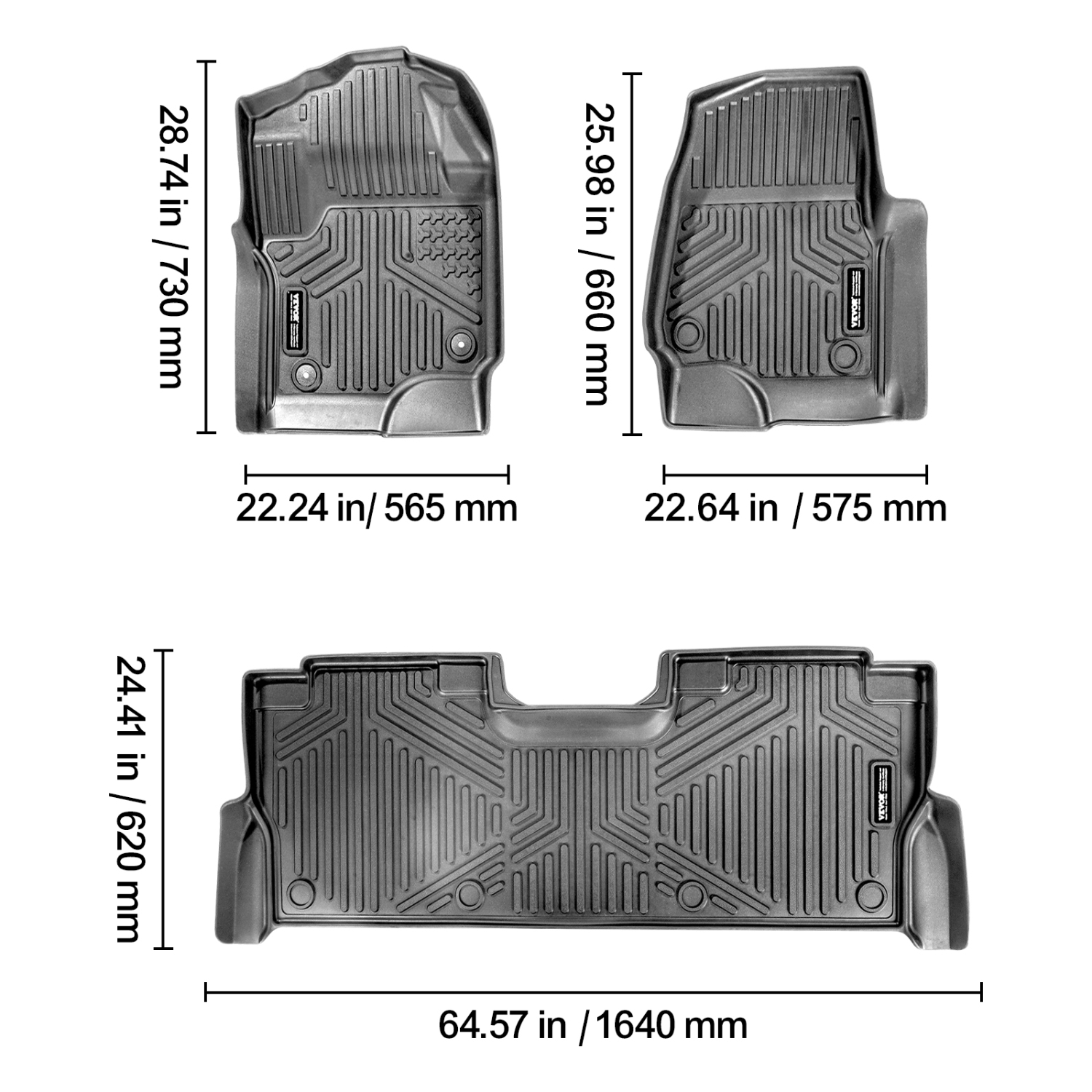 VEVOR 3 pcs Automotive Floor Mats, Fits for Ford F-250/F-350/F-450 2017-2022, Front and 2nd Row Liners, Fit TPE Vehicle Floor Mats, Easy to Clean