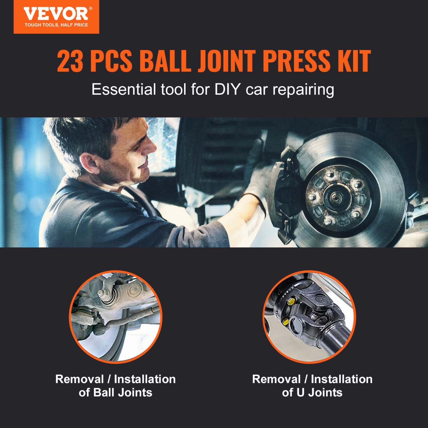 VEVOR 23 pcs Ball Joint Press Kit, C-press Ball joint Remove and Install Tools, for Most 2WD and 4WD Cars, Heavy Duty Ball Joint Repair Kit for
