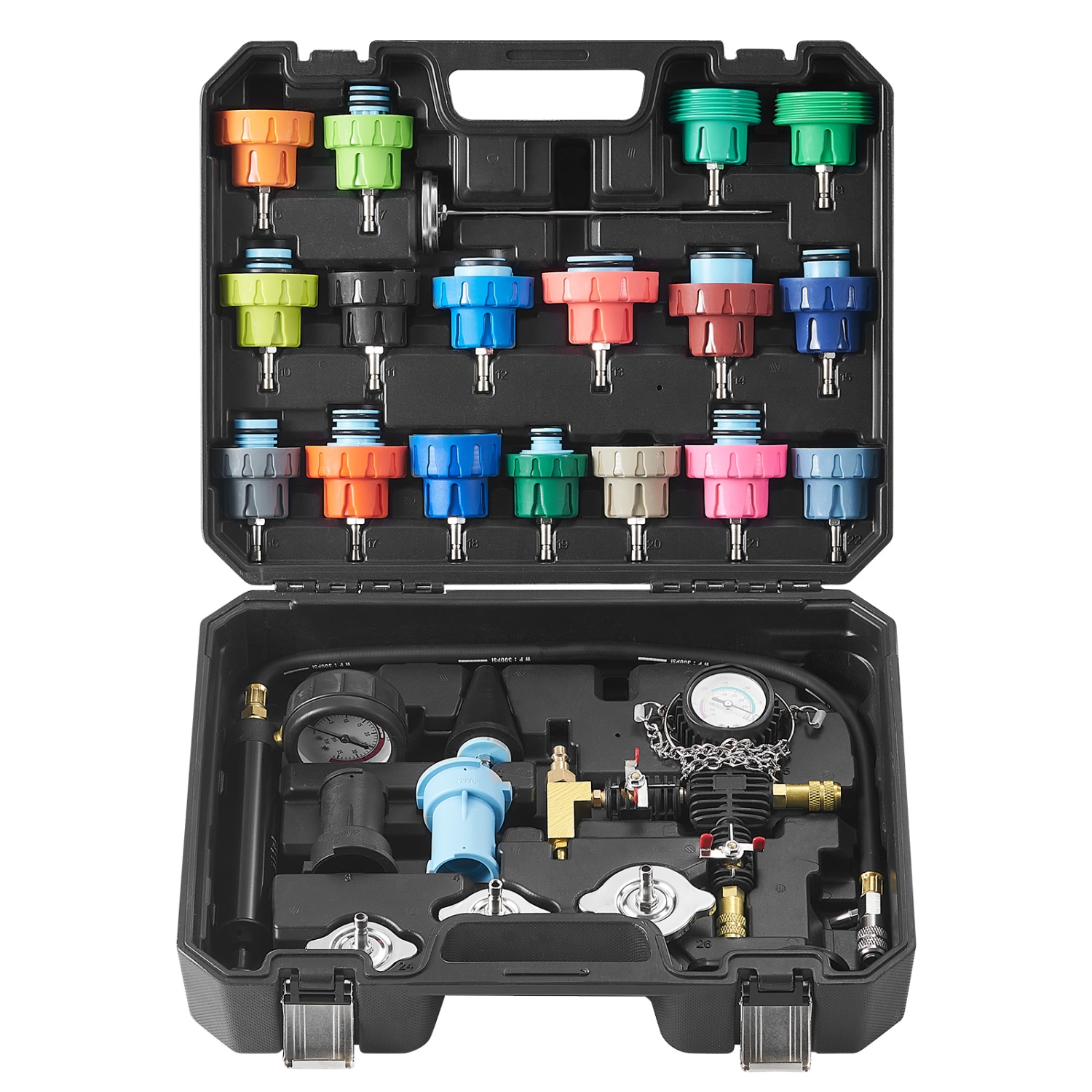 VEVOR 28 pcs Universal Radiator Pressure Tester Kit, Coolant Pressure Tester Kit with Pump and Color-coded Test Caps, Coolant Vacuum Refill kit for