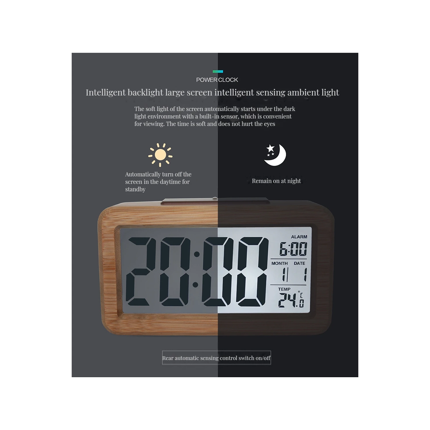 Réveille-matin numérique en bois, réveil LED avec affichage de la date, température pour les chambres, à côté, table, bureau, POWERED de la BATTERIE