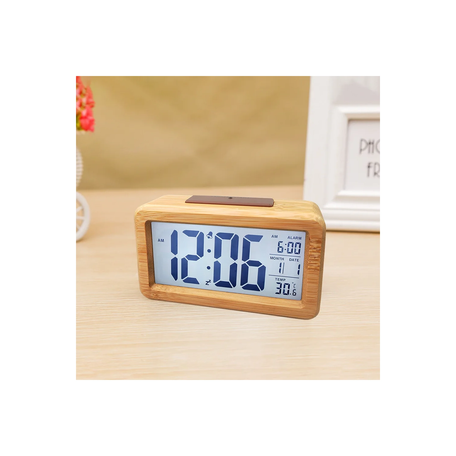 Réveille-matin numérique en bois, réveil LED avec affichage de la date, température pour les chambres, à côté, table, bureau, POWERED de la BATTERIE