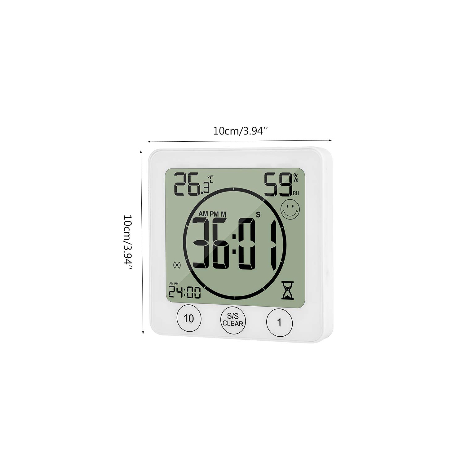 Shower Wall Clock, Digital Kitchen Timer with Alarm, Waterproof Touch Screen Timer, Temperature Humidity Display with Suction Cup Hanging Hole