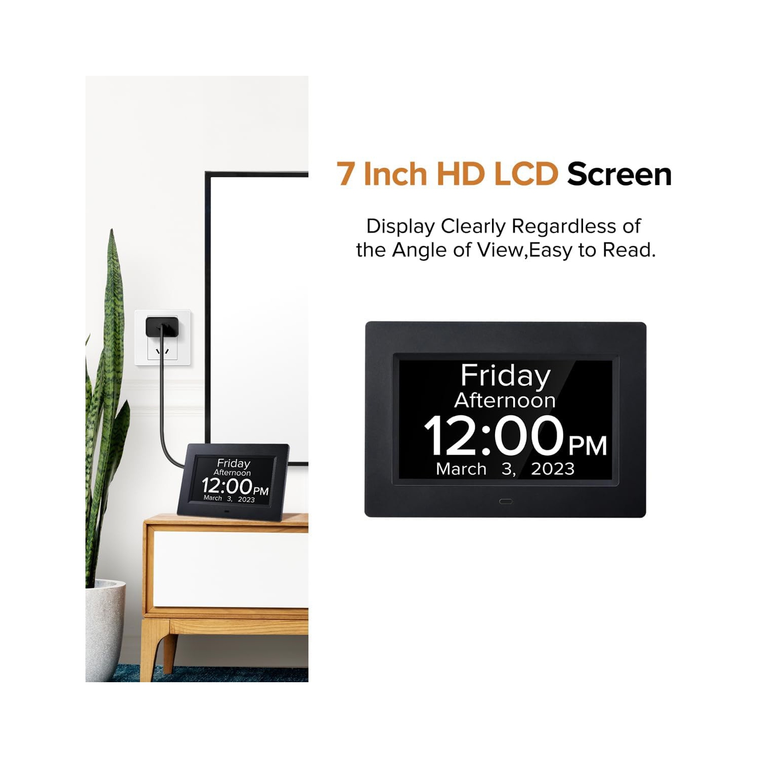 Horloge numérique grand écran de 7 pouces , horloge de démence grand nombre horloges numériques pour aînés