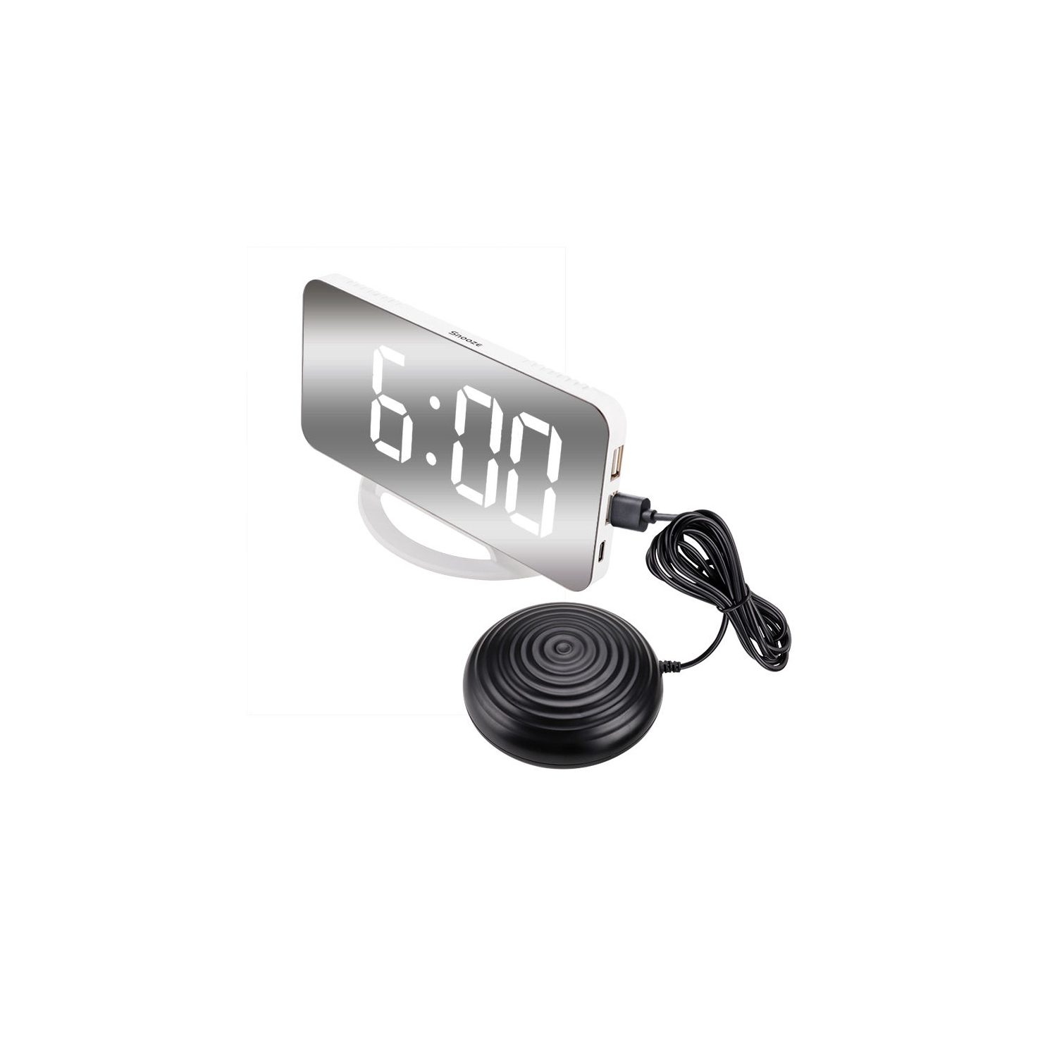 Réveille-matin vibrant à grand écran,Réveil à miroir numérique avec luminosité réglable, mode de rappel d'alarme pour les personnes dormant