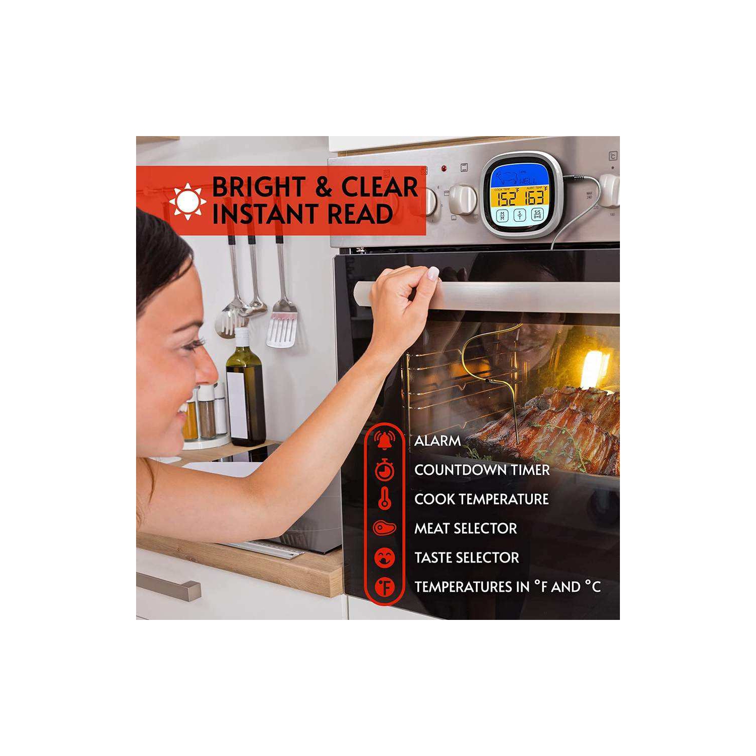 Meat Thermometer Digital Touchscreen Cooking Food Thermometer Instant Read Thermometer for Meat Cooking in Grill Smoker BBQ