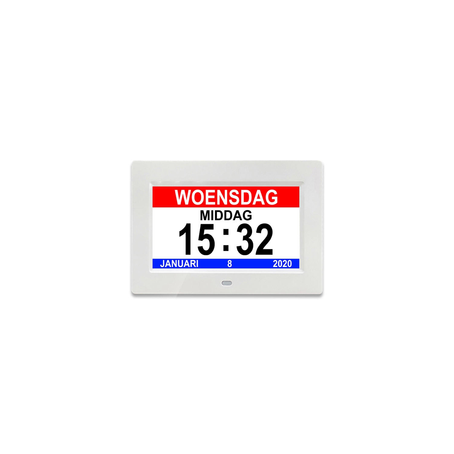 Horloge de 7&nbsp;po avec jour et date pour personnes âgées Horloge numérique grand écran, Réveil-matin pour personnes âgées Blanc