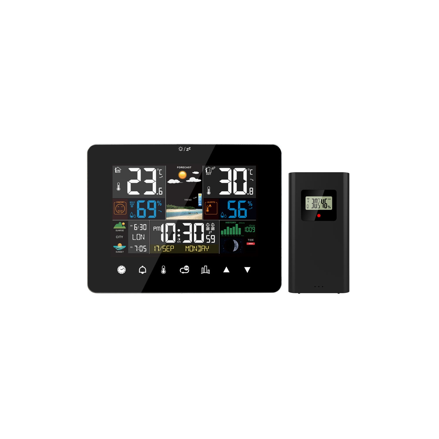 Station météorologique intérieure sans fil extérieure, station météorologique à domicile, affichage couleur, prévisions météorologiques numériques,