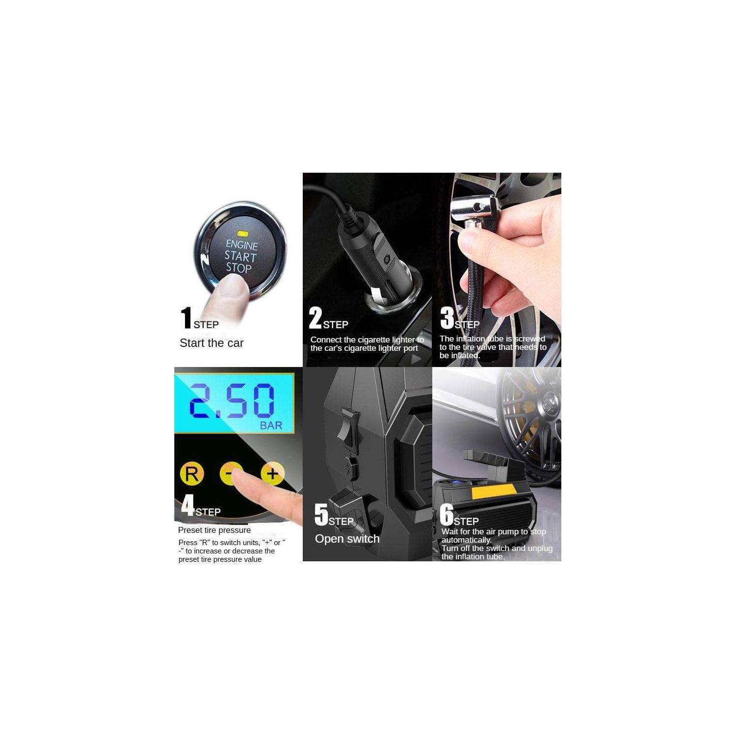 Tire Inflator Portable Air Compressor Tire Air Pump for Car Tires Digital Pressure Gauge, Emergency LED Light for Motorcycle