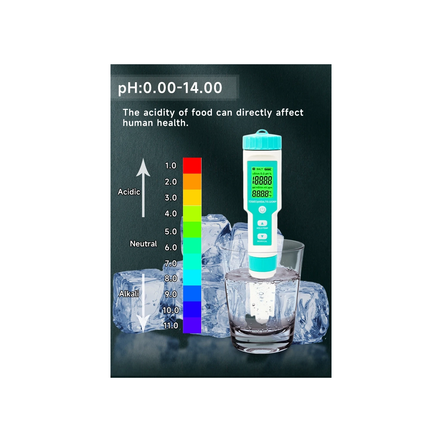 7 en 1 PH TDS EC ORP Salinity S. G Temp Meter Water Quality Monitor Testeur IP67 pour l'eau potable, l'hydroponie, les plantes, l'aquarium et la