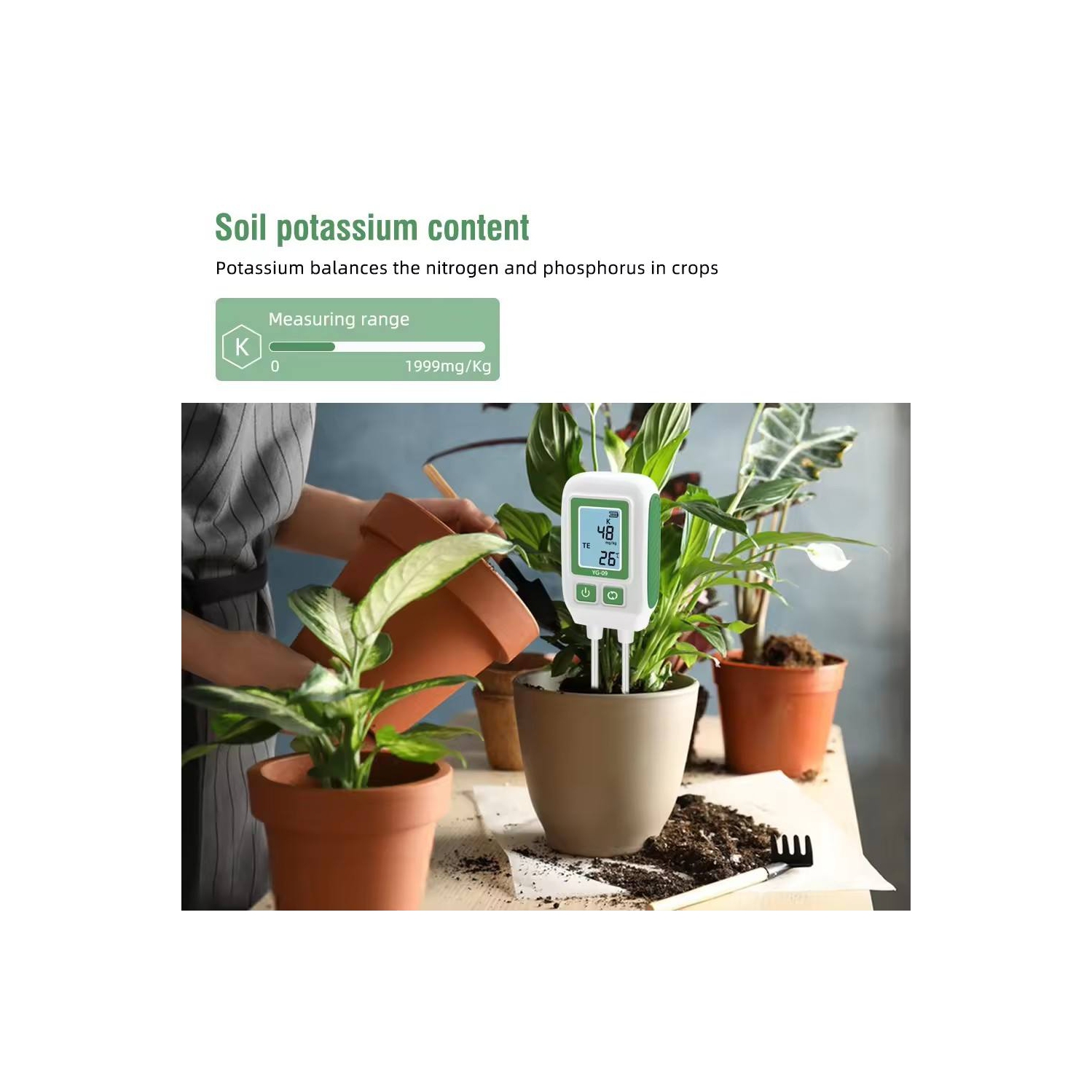 Tester de sol NPK Temp/Nitrogen/Phosphore/Potassium Capteur Nutrient Meter pour jardiner la plantation en pot