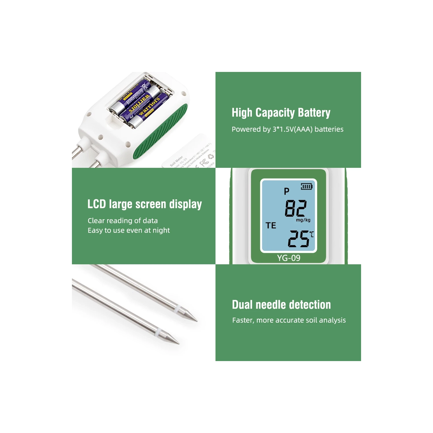 Tester de sol NPK Temp/Nitrogen/Phosphore/Potassium Capteur Nutrient Meter pour jardiner la plantation en pot