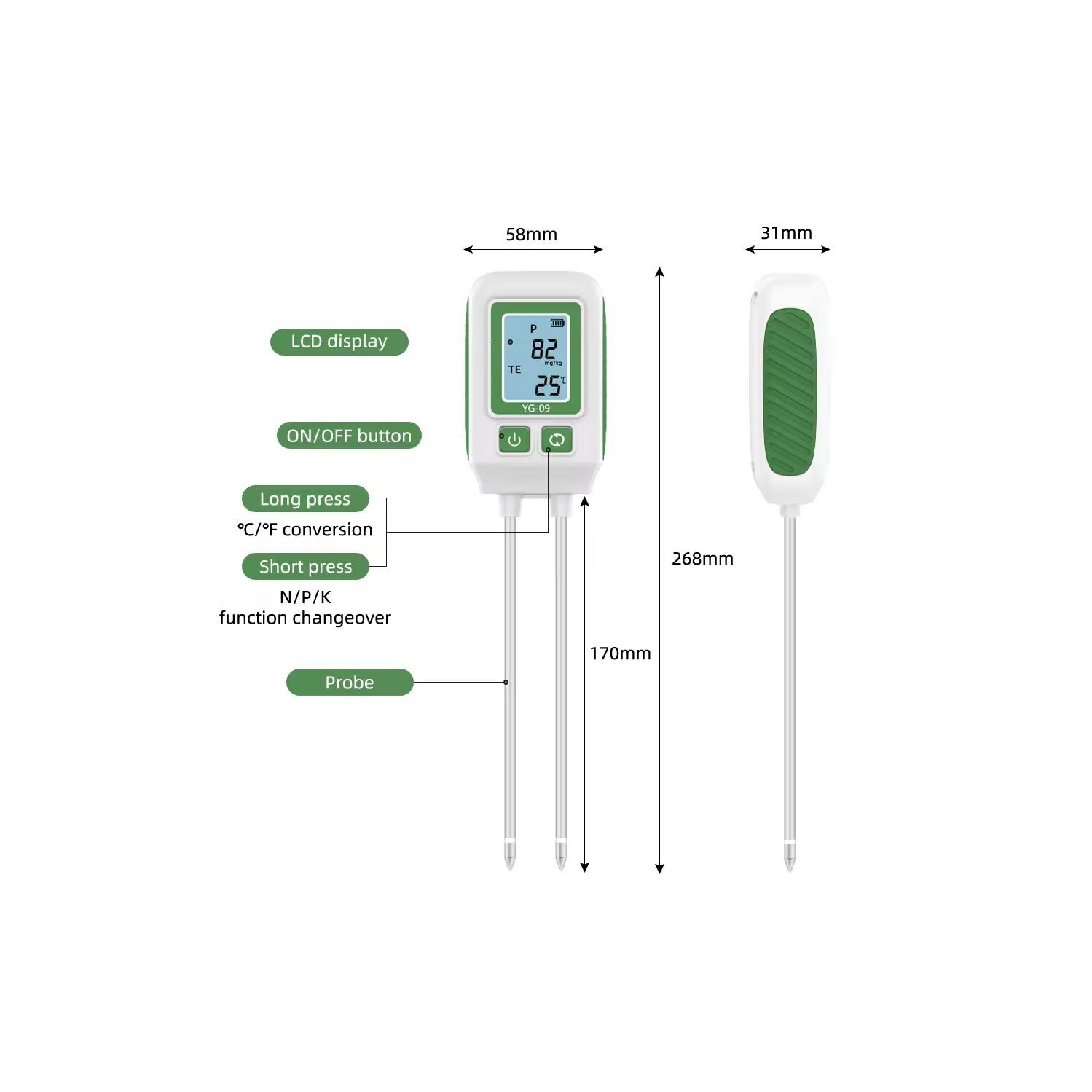 Tester de sol NPK Temp/Nitrogen/Phosphore/Potassium Capteur Nutrient Meter pour jardiner la plantation en pot