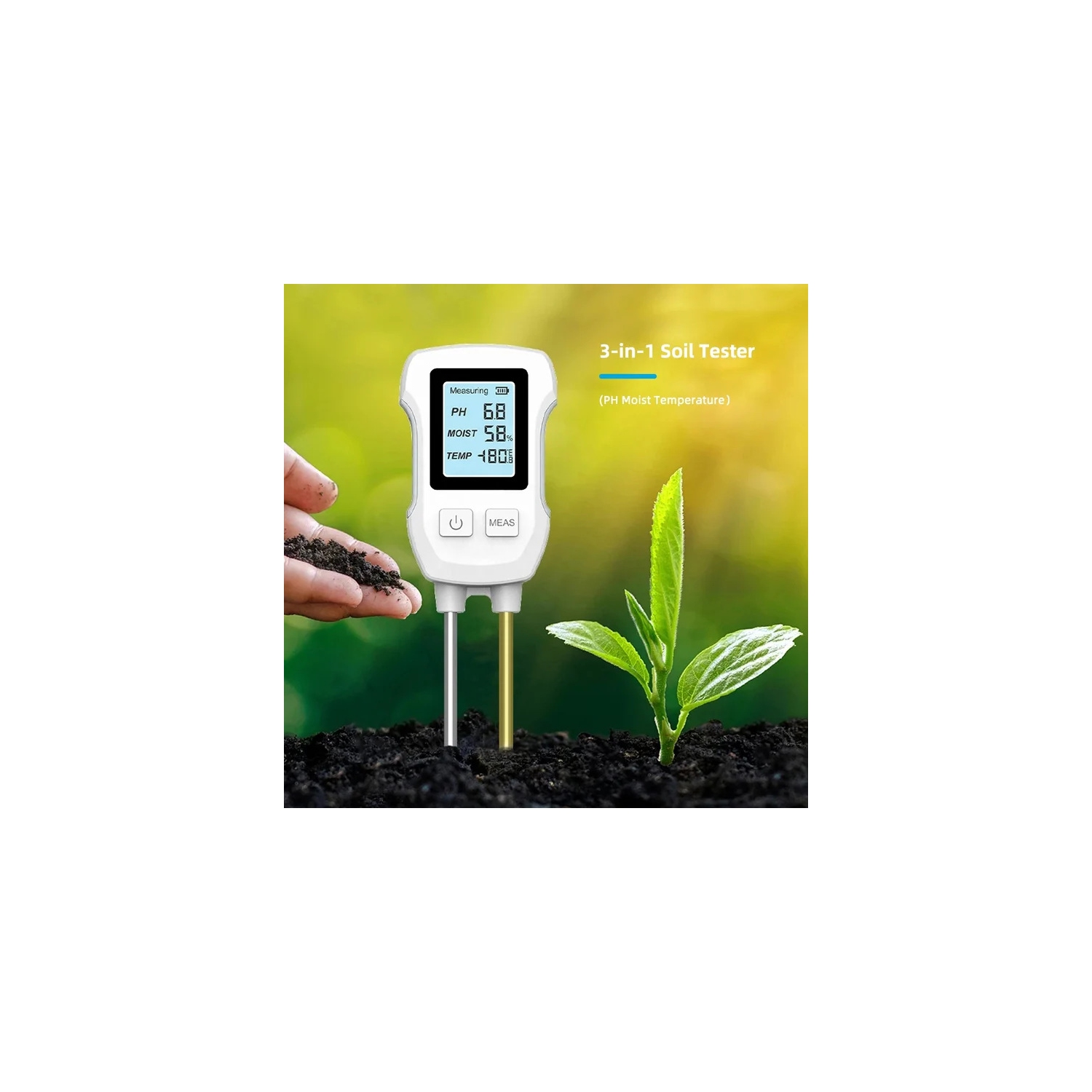 Analyseur numérique de saleté 3-en-1 - Détecteur de pH, de température et d'humidité pour vergers et plantes en pot, batterie non incluse, compteur