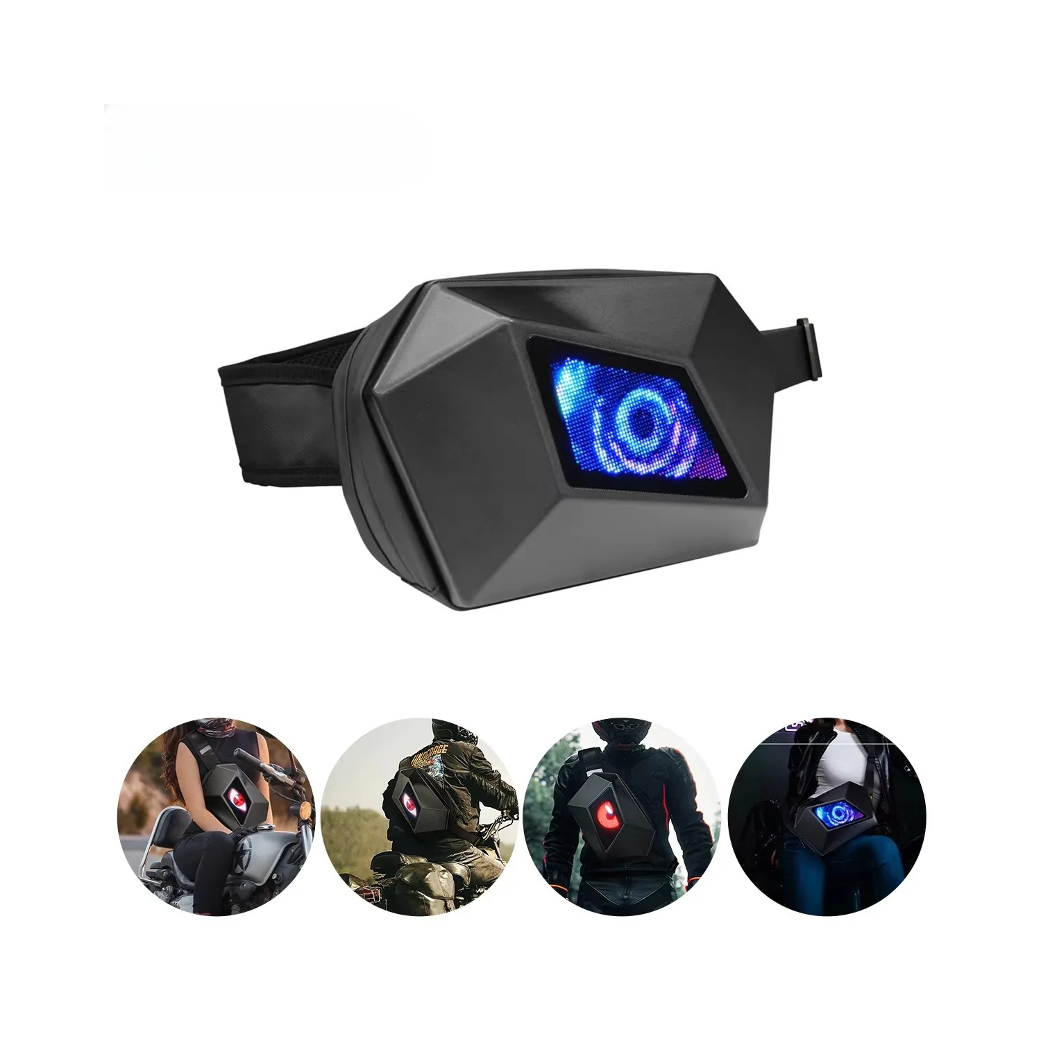 Sac à bandoulière avec écran LED, sac à dos rigide LED pour moto, sac à bandoulière à taille ajustable pour hommes et femmes