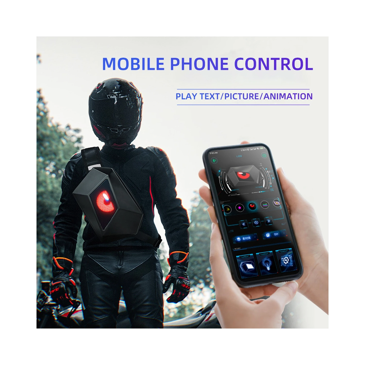 Sac à bandoulière avec écran LED, sac à dos rigide LED pour moto, sac à bandoulière à taille ajustable pour hommes et femmes