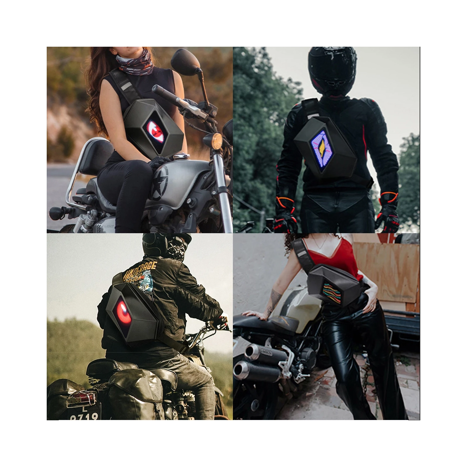 Sac à bandoulière avec écran LED, sac à dos rigide LED pour moto, sac à bandoulière à taille ajustable pour hommes et femmes